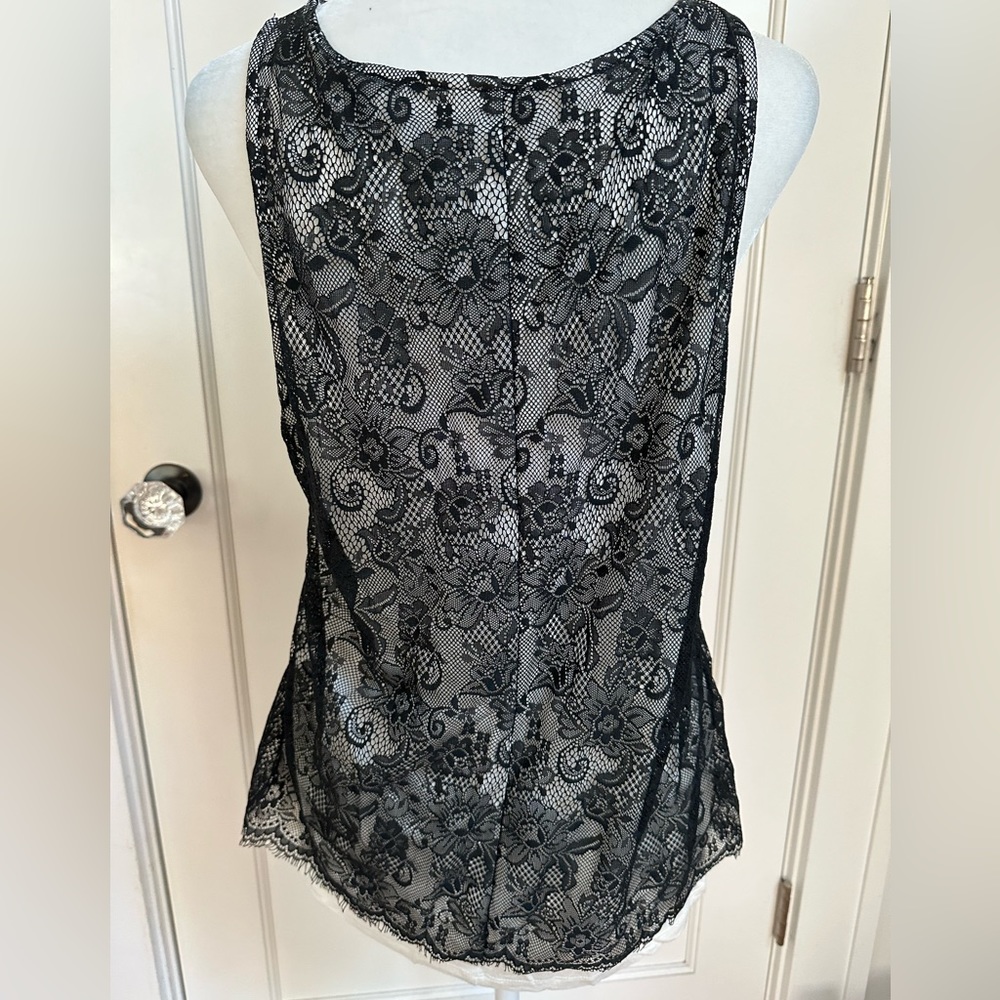 Large petite black lace overlay sleeveless top